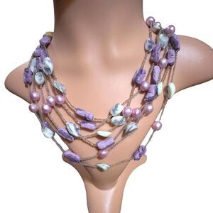 Vintage Japan Multi Strand Stone, Resin, Bead Necklace